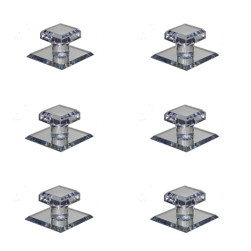 Mirart Pull Handle  Self Stick Small Square Acrylic Mirror Beveled Knob (6 Pack)